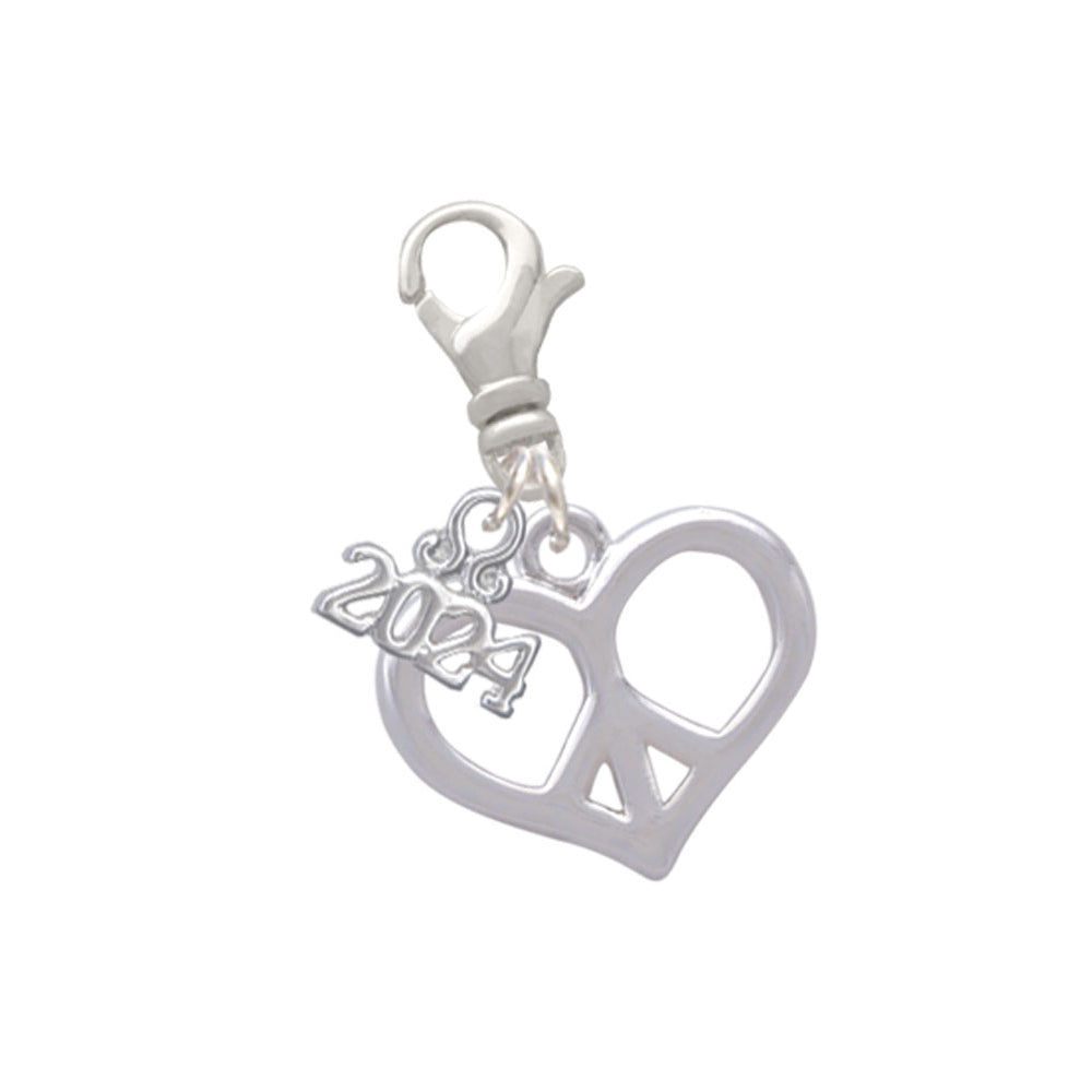 Delight Jewelry Silvertone Heart Peace Sign Clip on Charm with Year 2024 Image 1