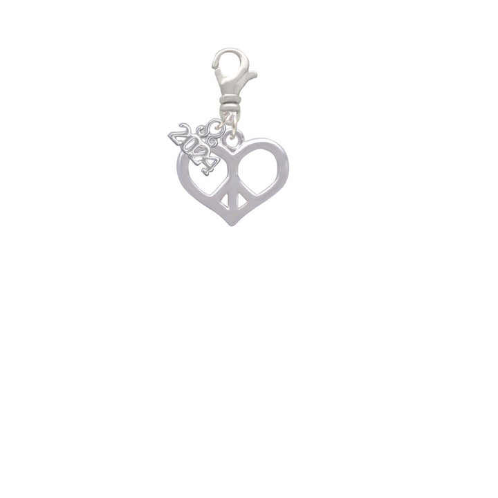 Delight Jewelry Silvertone Heart Peace Sign Clip on Charm with Year 2024 Image 2