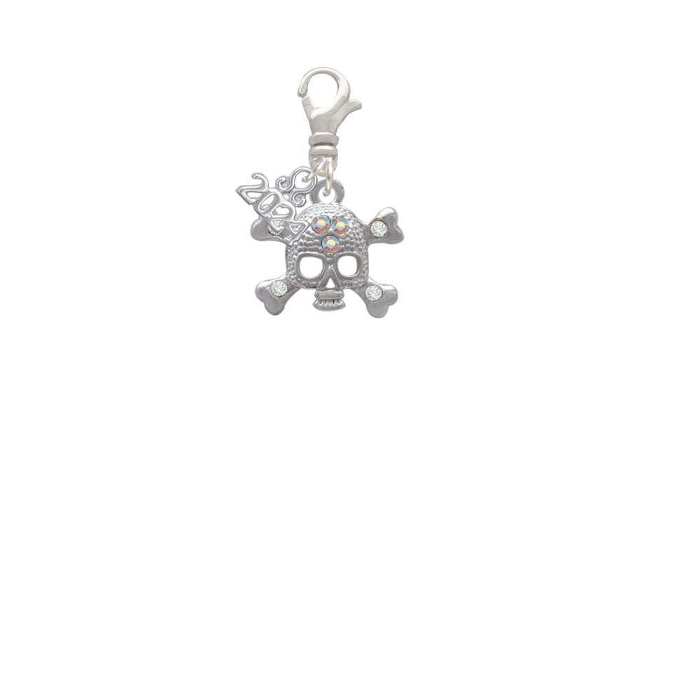 Delight Jewelry Silvertone Skull with 3 AB Crystals Clip on Charm with Year 2024 Image 2