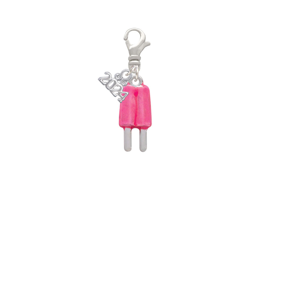 Delight Jewelry Silvertone Strawberry 2-D Popsicle Clip on Charm with Year 2024 Image 2