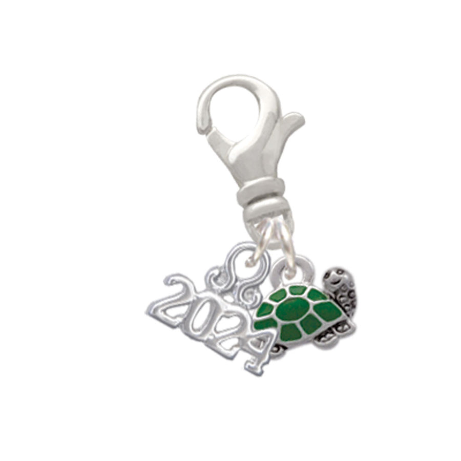 Delight Jewelry Silvertone Mini Green Turtle - Side Clip on Charm with Year 2024 Image 1