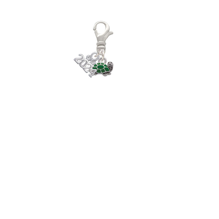 Delight Jewelry Silvertone Mini Green Turtle - Side Clip on Charm with Year 2024 Image 2
