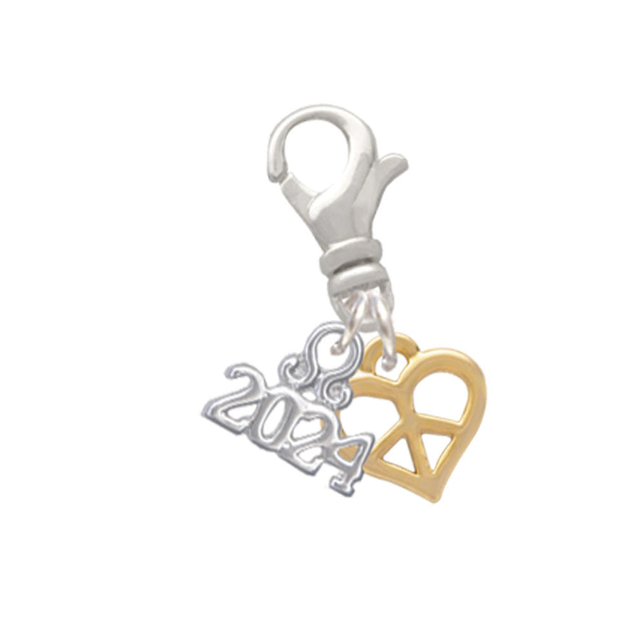 Delight Jewelry Goldtone Mini Heart Peace Sign Clip on Charm with Year 2024 Image 1