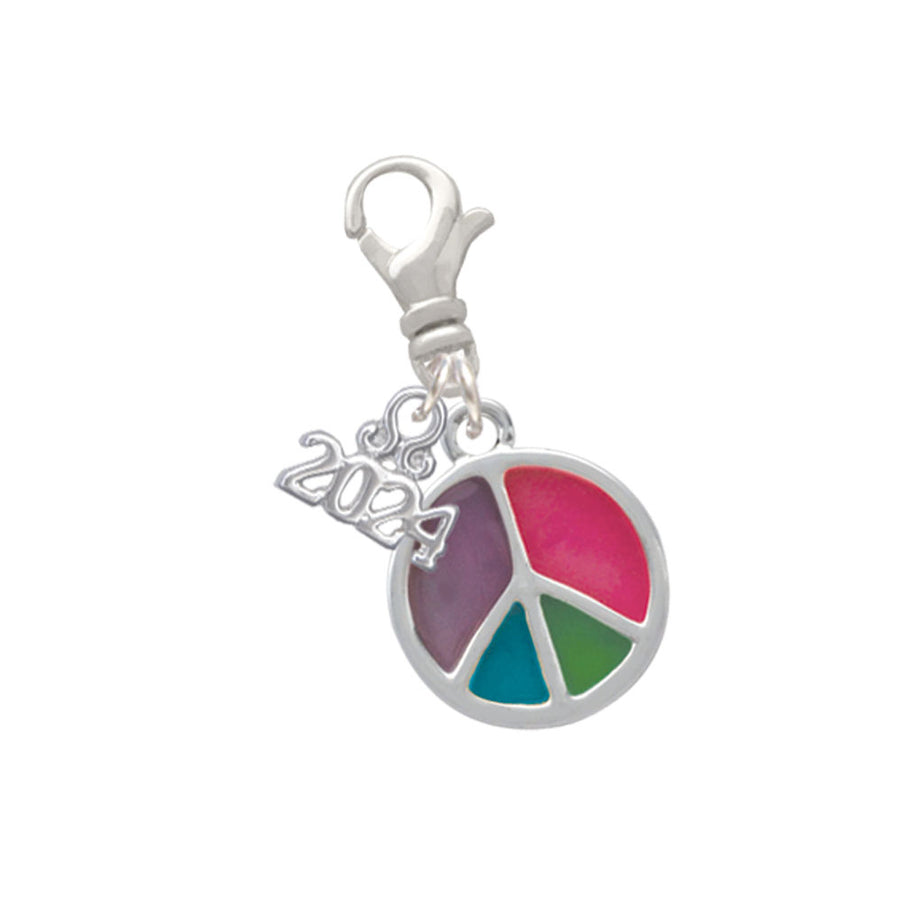 Delight Jewelry Silvertone Multicolored Peace Sign Clip on Charm with Year 2024 Image 1