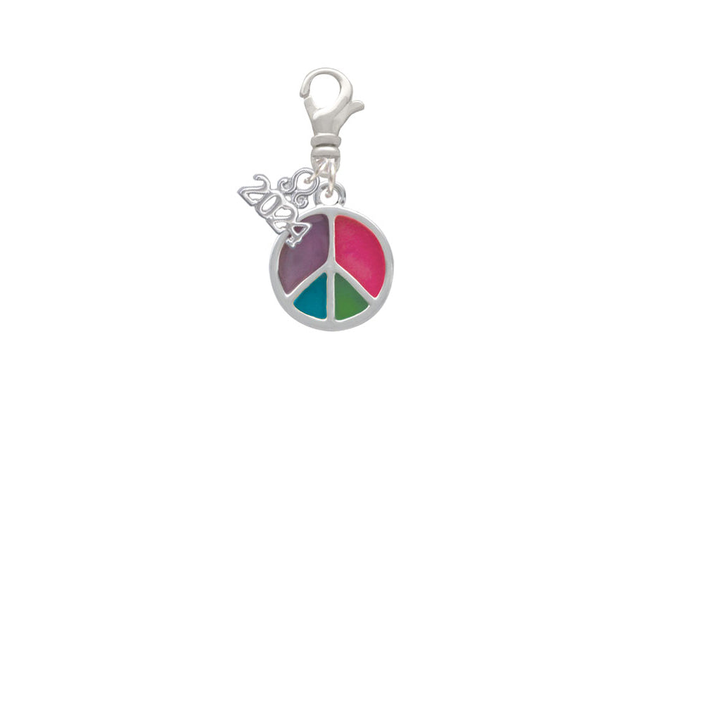 Delight Jewelry Silvertone Multicolored Peace Sign Clip on Charm with Year 2024 Image 2