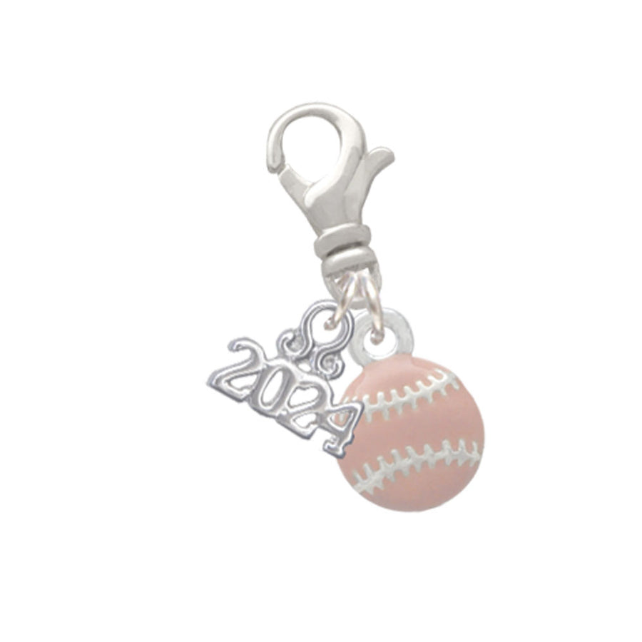 Delight Jewelry Silvertone Mini Pink Softball or Baseball Clip on Charm with Year 2024 Image 1
