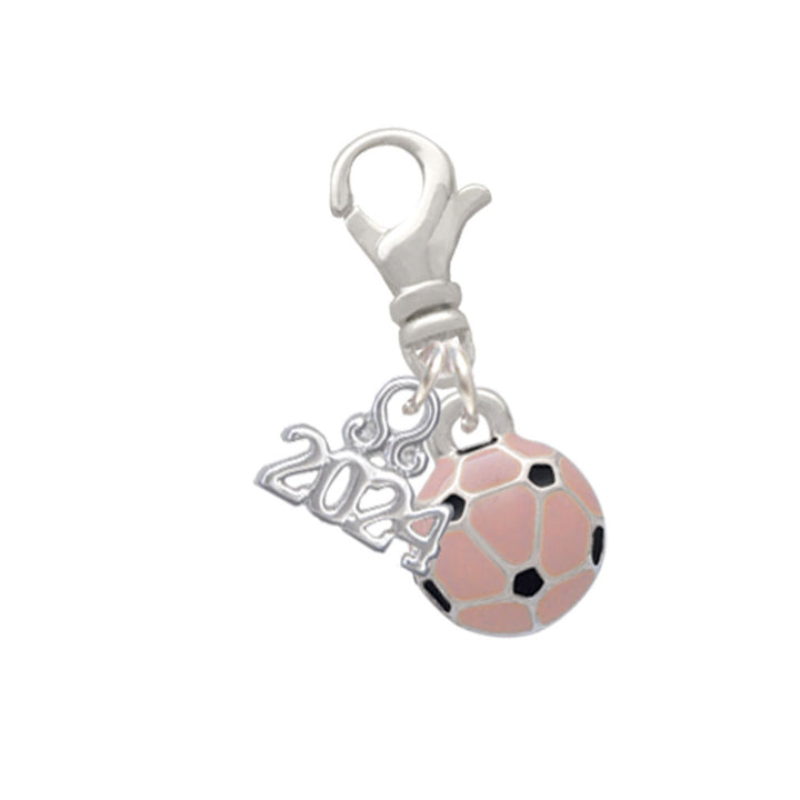Delight Jewelry Silvertone Mini Pink Soccer ball Clip on Charm with Year 2024 Image 1