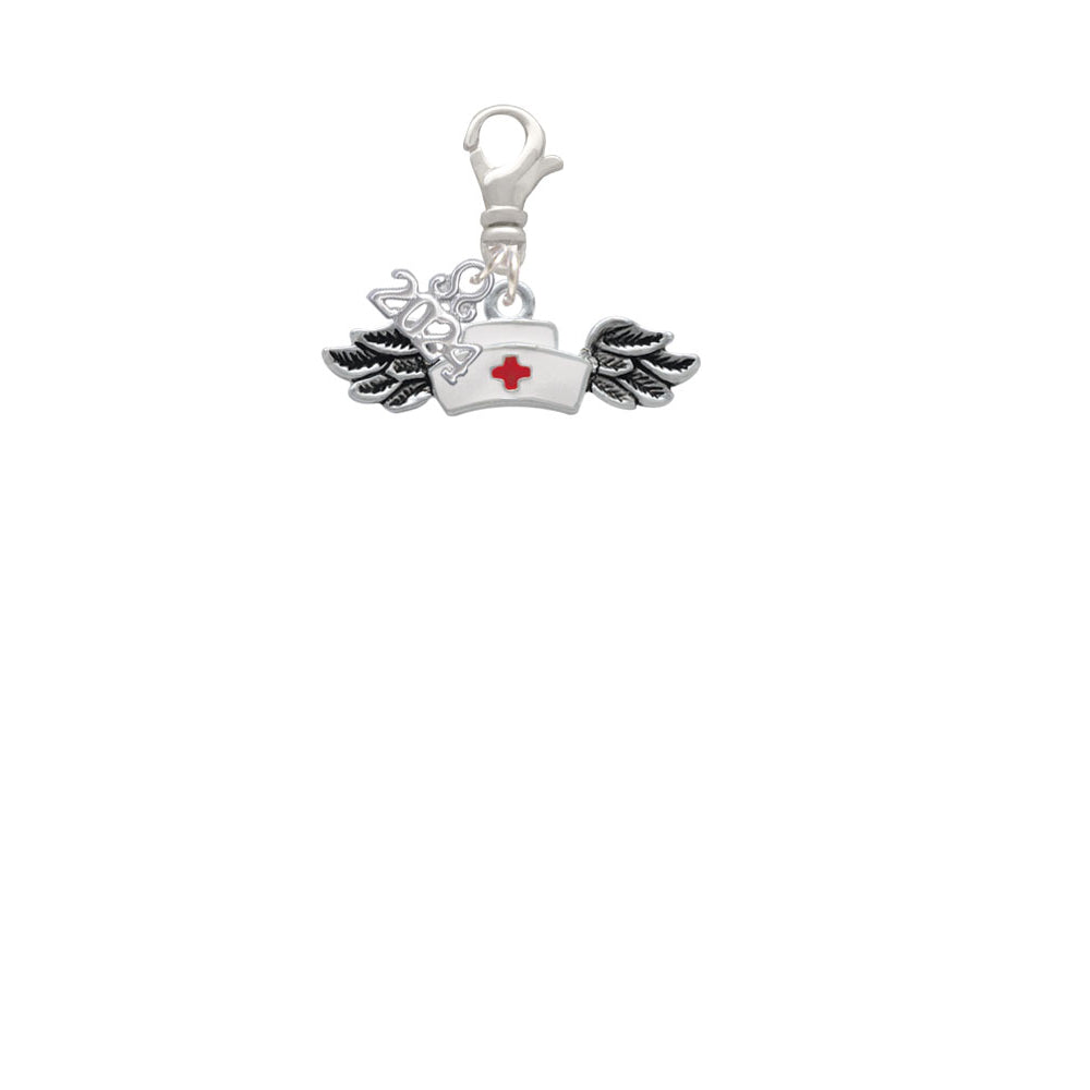 Delight Jewelry Silvertone Enamel Nurse Hat with Wings Clip on Charm with Year 2024 Image 2