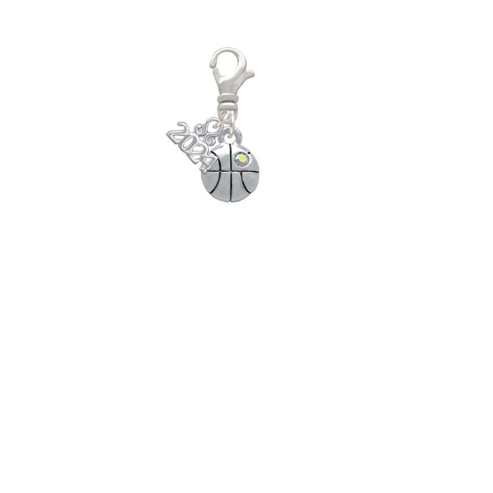 Delight Jewelry Silvertone Small Basketball with a AB Crystal Clip on Charm with Year 2024 Image 2
