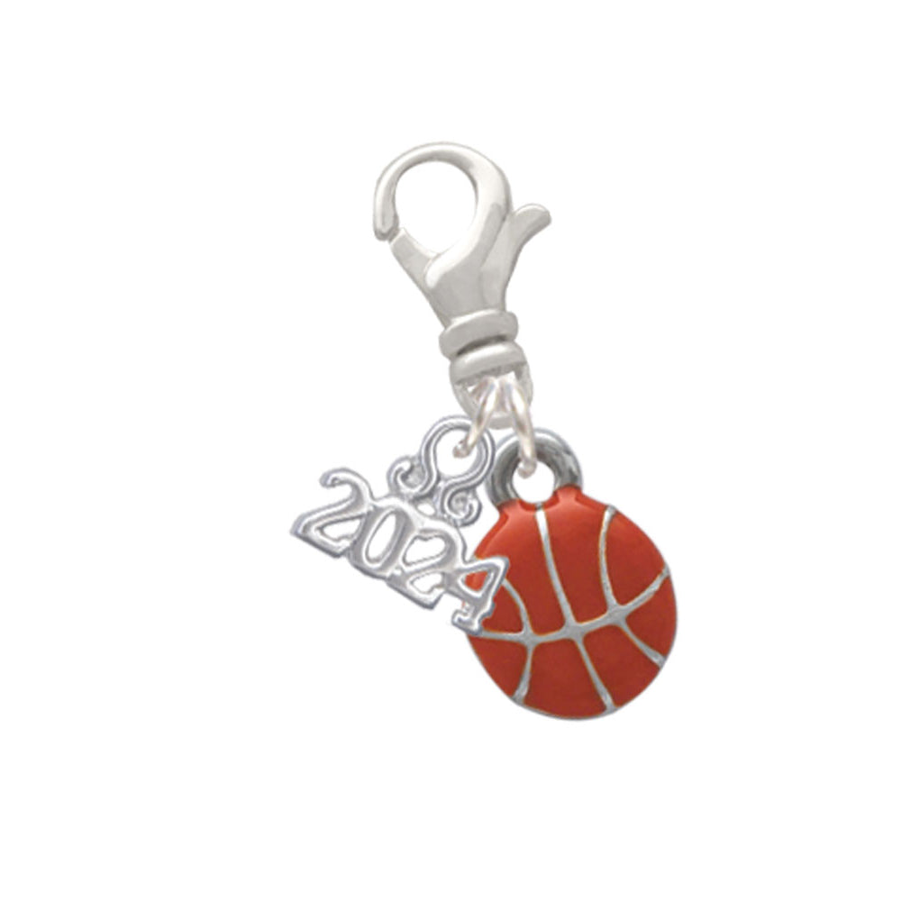 Delight Jewelry Silvertone Mini Orange Basketball - Clip on Charm with Year 2024 Image 1