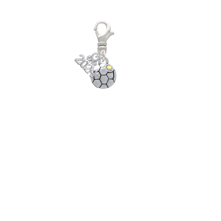 Delight Jewelry Silvertone Small Soccer ball with a AB Crystal Clip on Charm with Year 2024 Image 2
