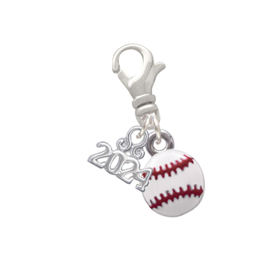 Delight Jewelry Silvertone Mini White Baseball - Clip on Charm with Year 2024 Image 1