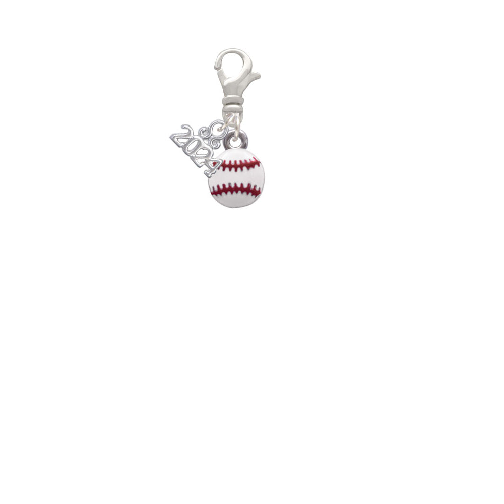 Delight Jewelry Silvertone Mini White Baseball - Clip on Charm with Year 2024 Image 2