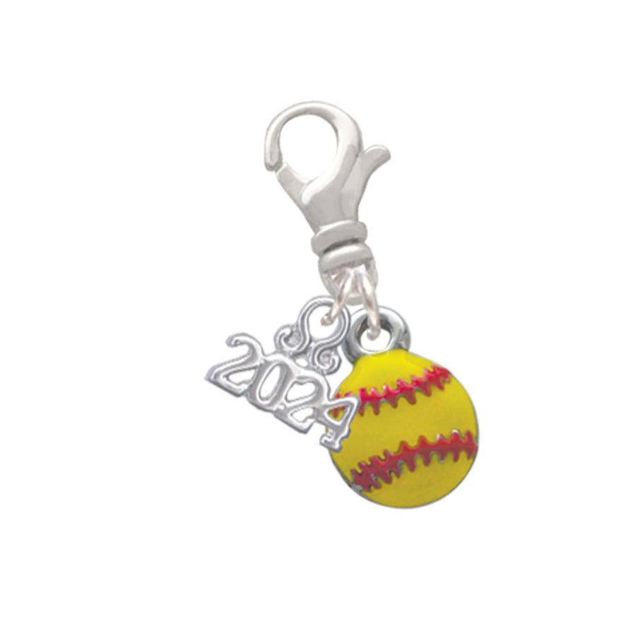 Delight Jewelry Silvertone Mini Yellow Softball - Clip on Charm with Year 2024 Image 1
