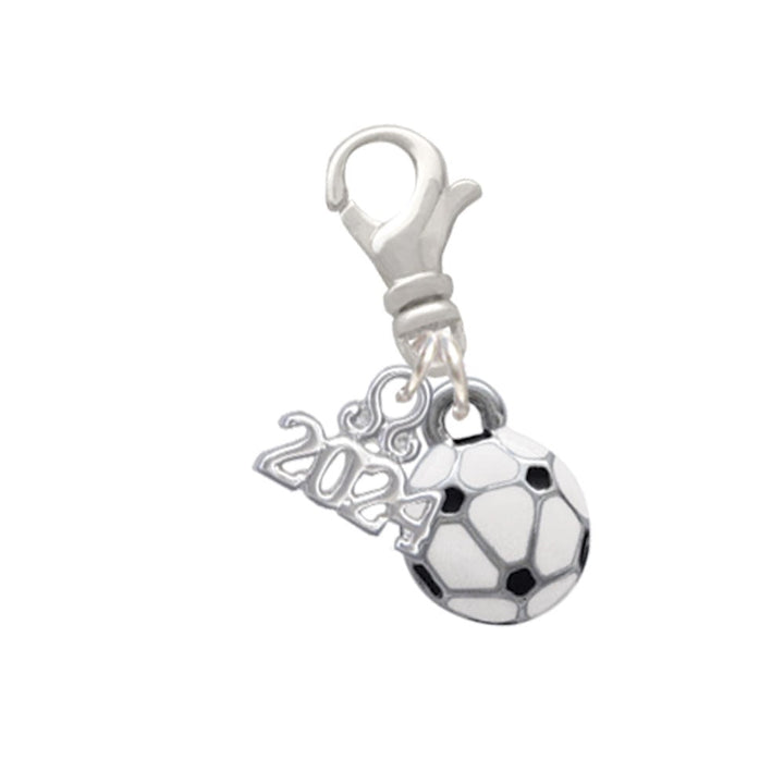 Delight Jewelry Silvertone Mini Enamel Soccer ball - Clip on Charm with Year 2024 Image 1