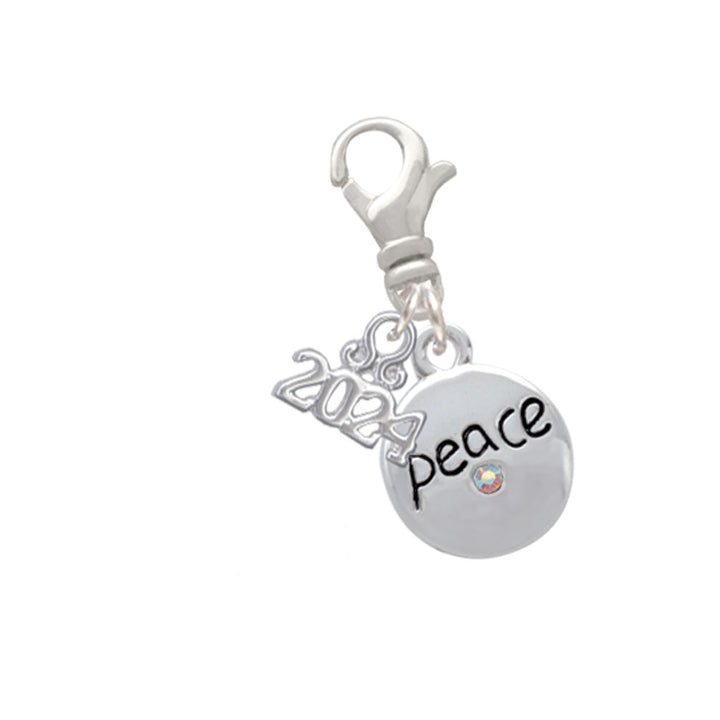 Delight Jewelry Silvertone Peace with AB Crystal and Dove Clip on Charm with Year 2024 Image 1
