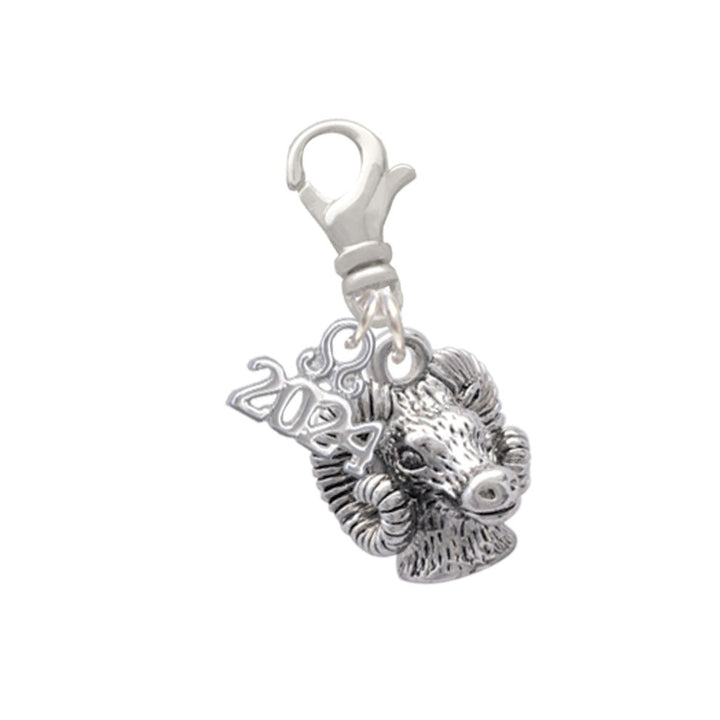 Delight Jewelry Silvertone Medium 3-D Ram Head Clip on Charm with Year 2024 Image 1