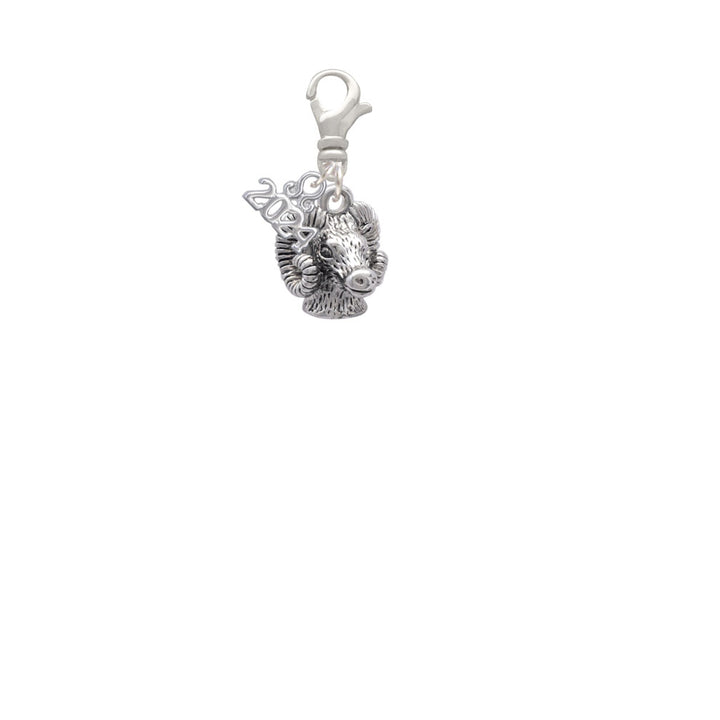 Delight Jewelry Silvertone Medium 3-D Ram Head Clip on Charm with Year 2024 Image 2
