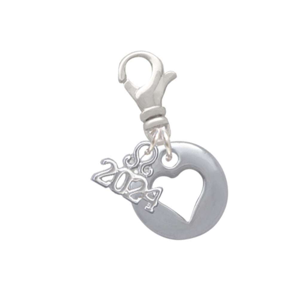 Delight Jewelry Silvertone Pebble with Heart Cutout Clip on Charm with Year 2024 Image 1