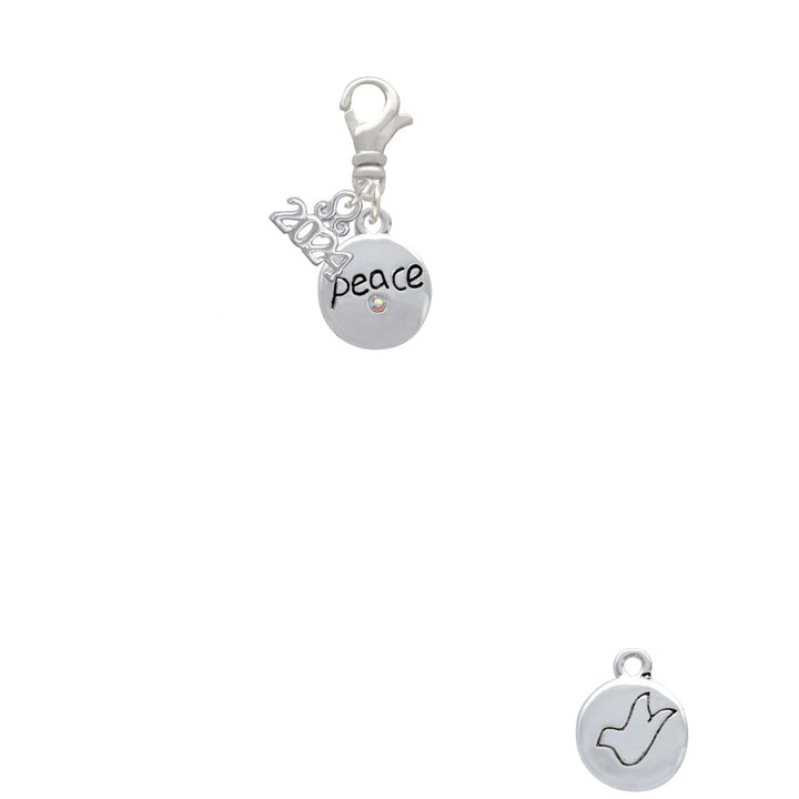 Delight Jewelry Silvertone Peace with AB Crystal and Dove Clip on Charm with Year 2024 Image 2
