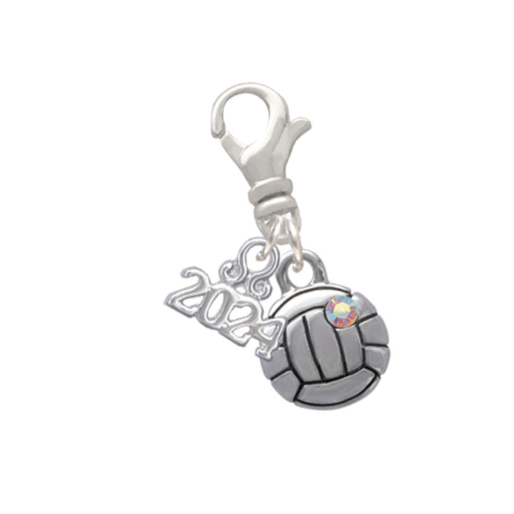 Delight Jewelry Silvertone Mini Volleyball/Water polo Clip on Charm with Year 2024 Image 1