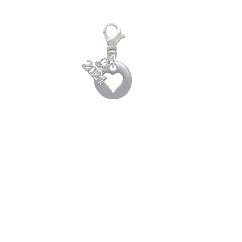 Delight Jewelry Silvertone Pebble with Heart Cutout Clip on Charm with Year 2024 Image 2
