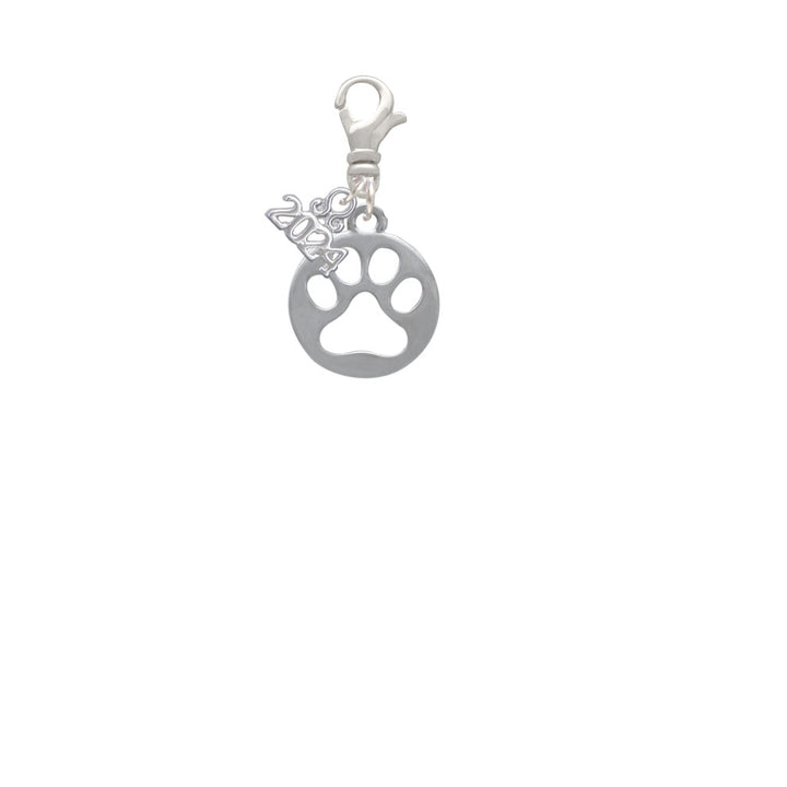 Delight Jewelry Silvertone Circle with Cut Out Paw Clip on Charm with Year 2024 Image 2