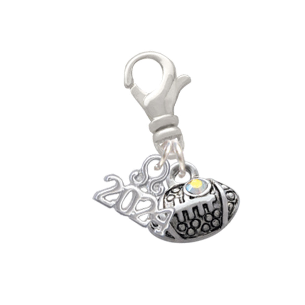 Delight Jewelry Silvertone Mini Football with AB Crystal Clip on Charm with Year 2024 Image 1