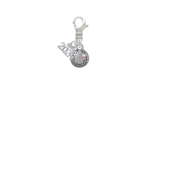 Delight Jewelry Silvertone Mini Softball/Baseball with AB Crystal Clip on Charm with Year 2024 Image 2