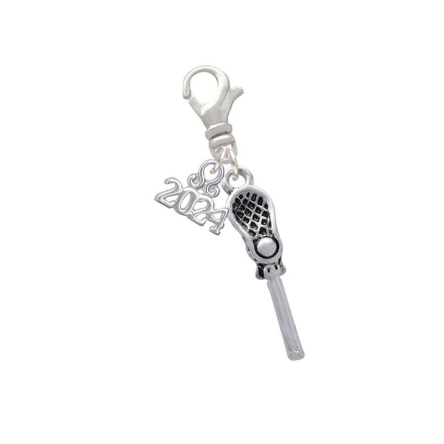 Delight Jewelry Silvertone 3-D Lacrosse Stick and Ball Clip on Charm with Year 2024 Image 1