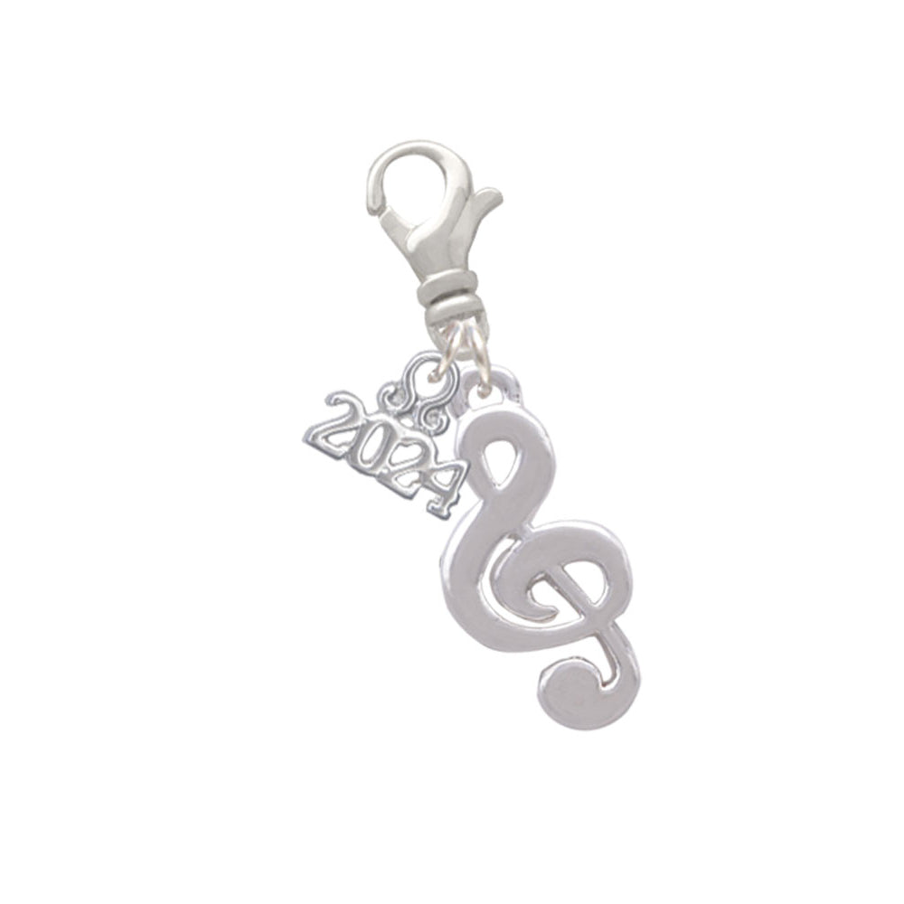 Delight Jewelry Silvertone Rounded Clef Clip on Charm with Year 2024 Image 1