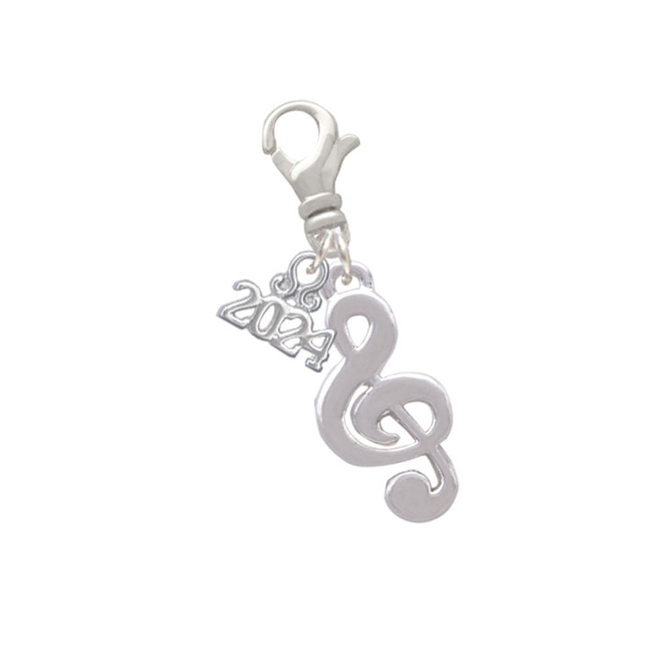 Delight Jewelry Silvertone Rounded Clef Clip on Charm with Year 2024 Image 1