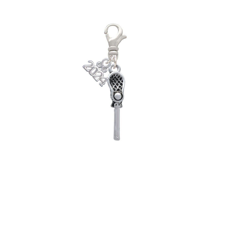 Delight Jewelry Silvertone 3-D Lacrosse Stick and Ball Clip on Charm with Year 2024 Image 2