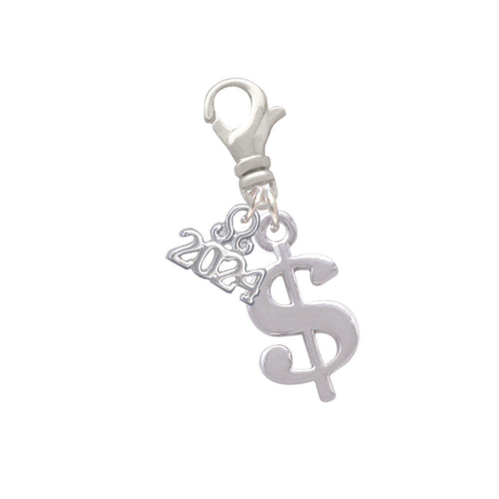 Delight Jewelry Silvertone Rounded Dollar Sign Clip on Charm with Year 2024 Image 1