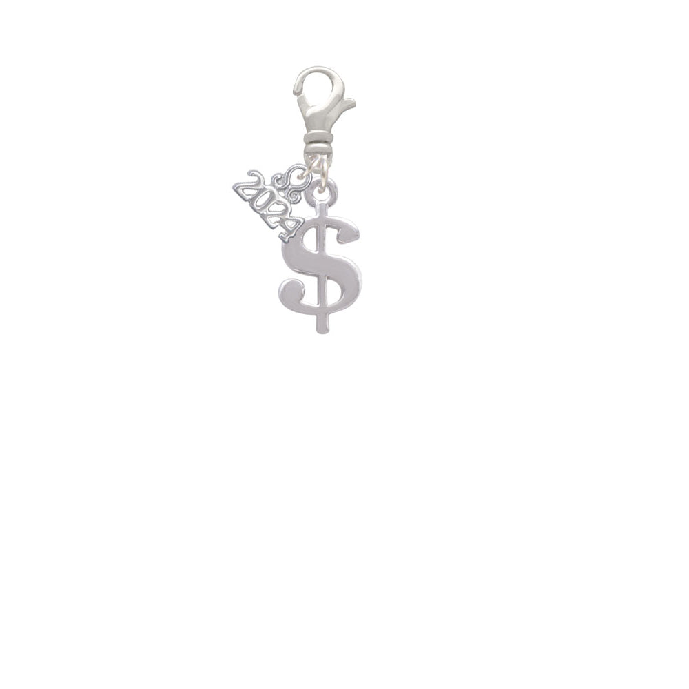 Delight Jewelry Silvertone Rounded Dollar Sign Clip on Charm with Year 2024 Image 2
