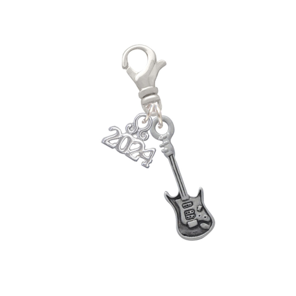 Delight Jewelry Silvertone Rock Star Guitar Clip on Charm with Year 2024 Image 1