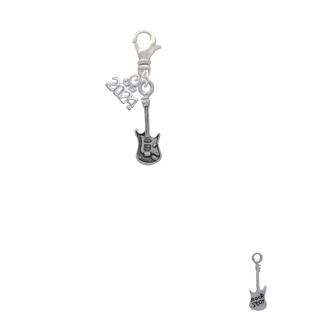 Delight Jewelry Silvertone Rock Star Guitar Clip on Charm with Year 2024 Image 2