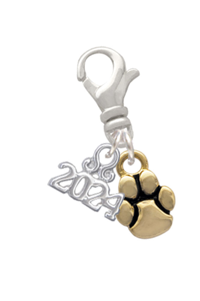 Delight Jewelry Goldtone Mini Rounded Paw Clip on Charm with Year 2024 Image 1