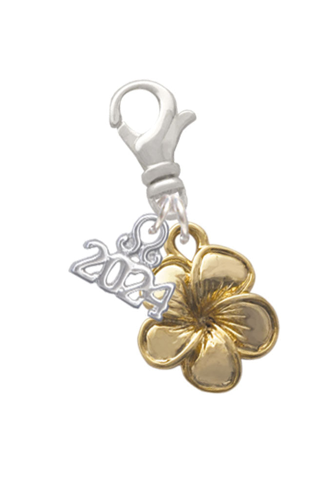 Delight Jewelry Goldtone Plumeria Flower Clip on Charm with Year 2024 Image 1