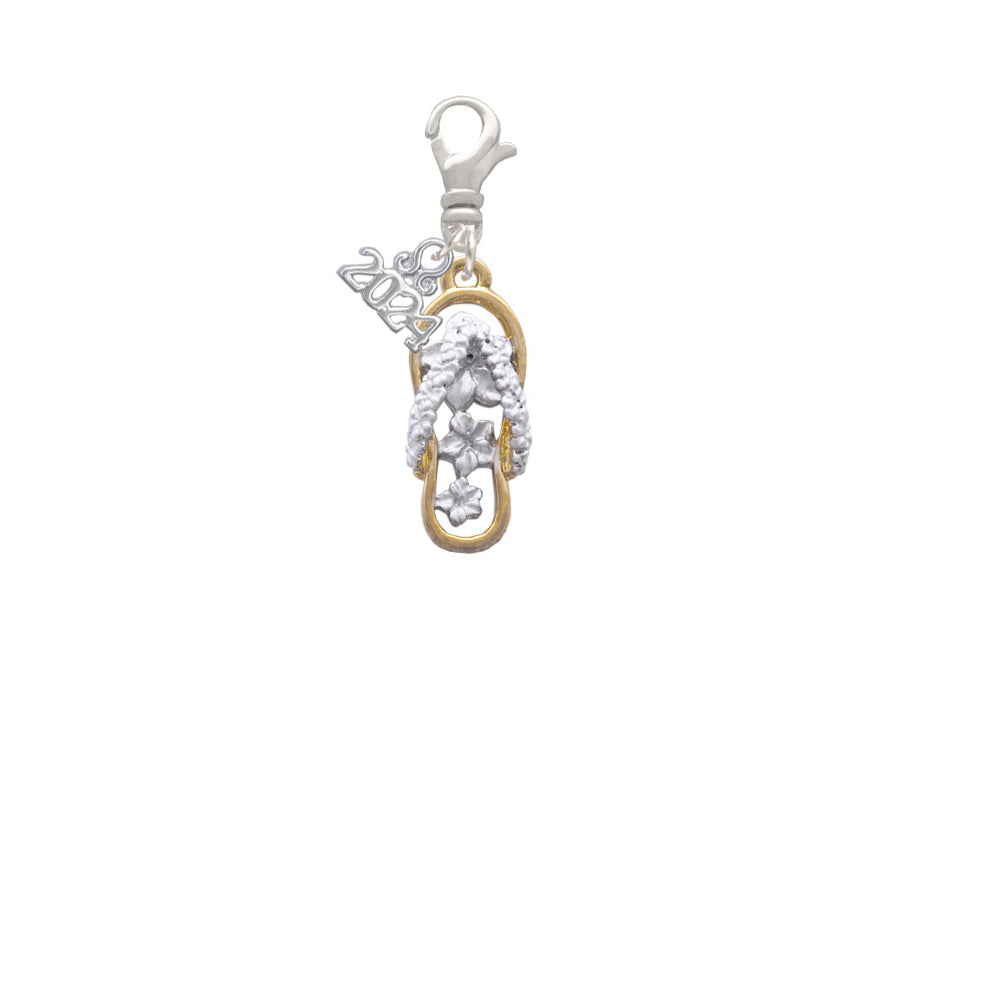 Delight Jewelry Goldtone White Open Plumeria Flip Flop Clip on Charm with Year 2024 Image 2
