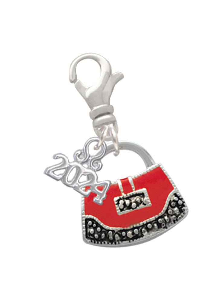 Delight Jewelry Silvertone Red Purse Clip on Charm with Year 2024 Image 1
