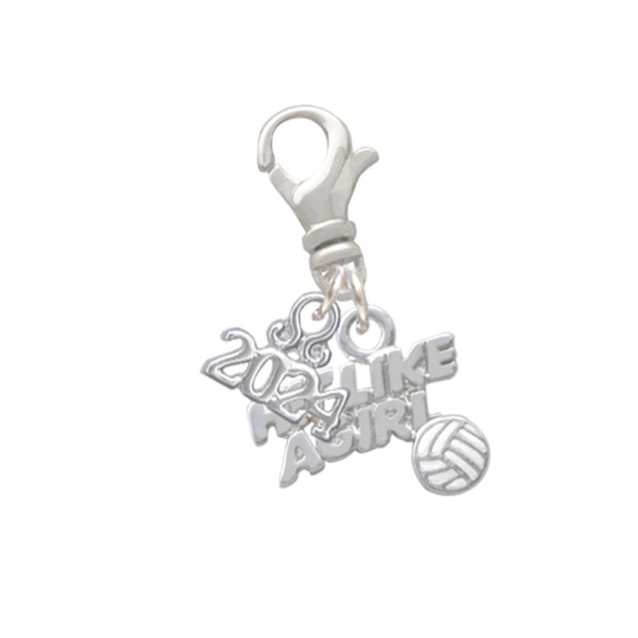 Delight Jewelry Silvertone Hit Like a Girl with Enamel Volleyball Clip on Charm with Year 2024 Image 1