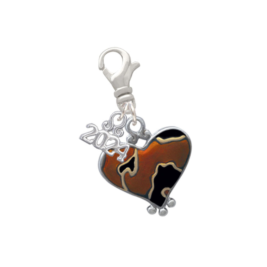 Delight Jewelry Two-tone Enamel Cheetah Print Heart Clip on Charm with Year 2024 Image 1