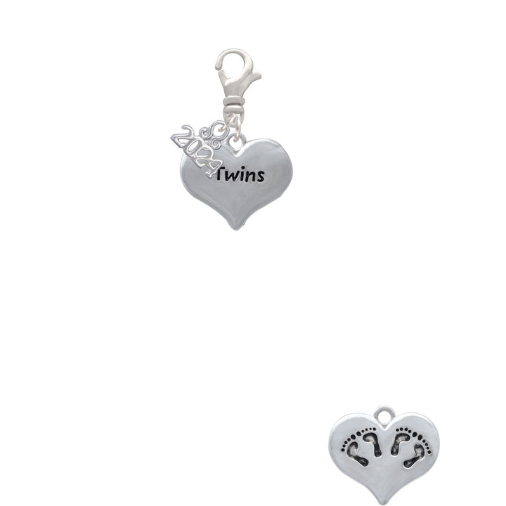 Delight Jewelry Twins Heart with Two Pair of Baby Feet Clip on Charm with Year 2024 Image 2