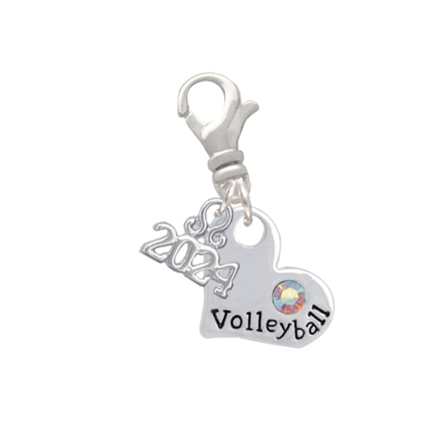 Delight Jewelry Heart with Volleyball and AB Crystal Clip on Charm with Year 2024 Image 1