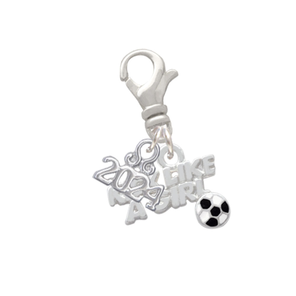 Delight Jewelry Silvertone Kick Like a Girl with Enamel Soccer Ball Clip on Charm with Year 2024 Image 1