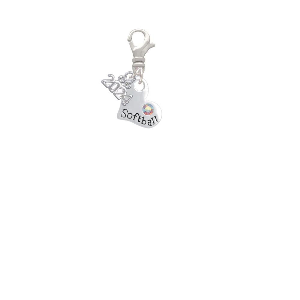 Delight Jewelry Heart with Softball and AB Crystal Clip on Charm with Year 2024 Image 2