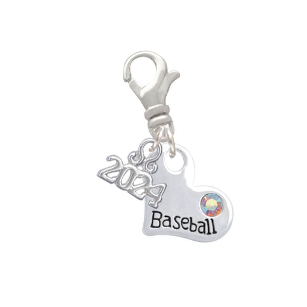 Delight Jewelry Heart with Baseball and AB Crystal Clip on Charm with Year 2024 Image 1