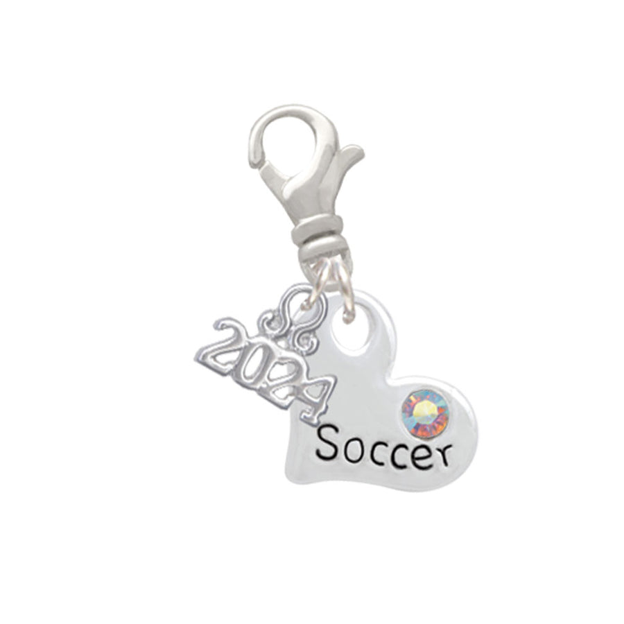 Delight Jewelry Heart with Soccer and AB Crystal Clip on Charm with Year 2024 Image 1