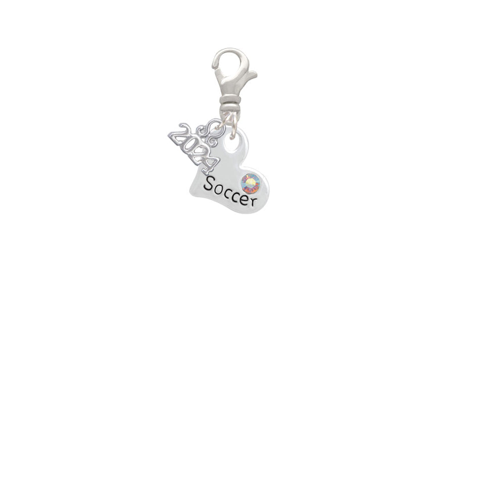 Delight Jewelry Heart with Soccer and AB Crystal Clip on Charm with Year 2024 Image 2